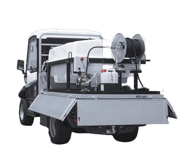Utilitaire électrique Alké ATX340E équipé d’un système de nettoyage haute pression – solution écologique pour collectivités et industries