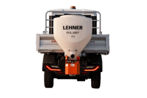 Alké electric salt spreader mounted on a utility vehicle for winter road maintenance in local communities