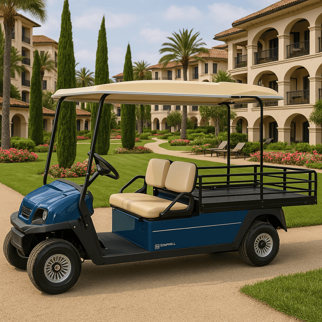 Le blog 1 Golfette utilitaire électrique avec plateforme bagages – voiturette de golf pour transport de valises en hôtel ou camping