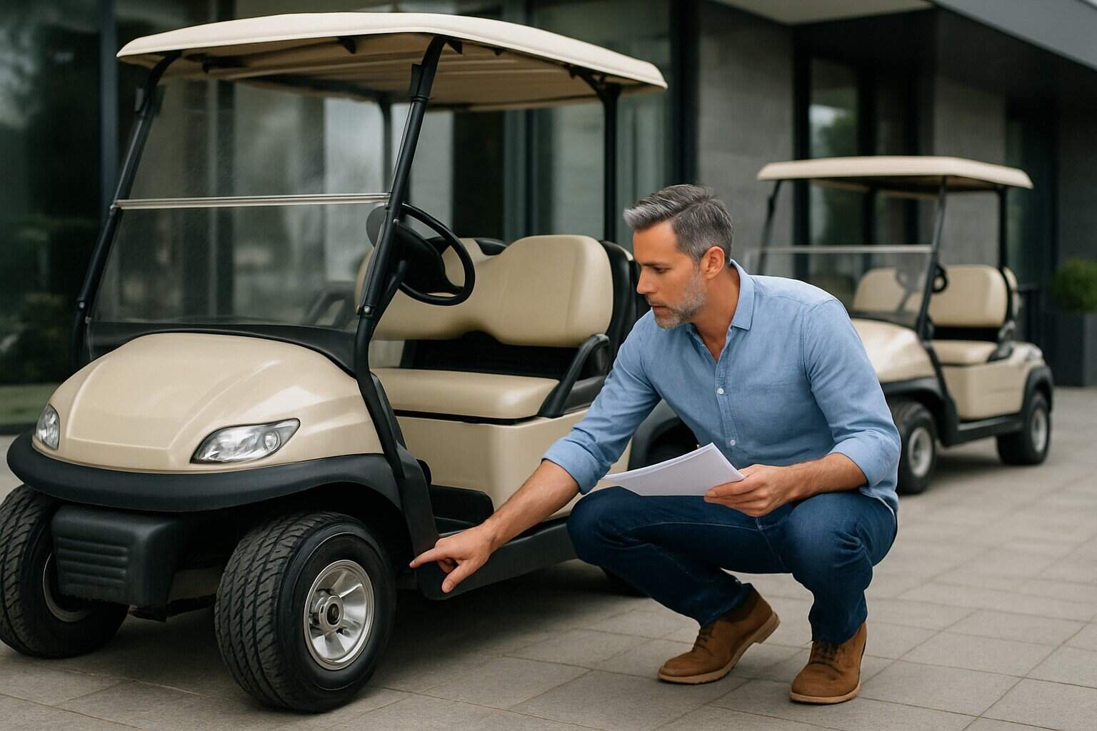 Used golf cart on a course