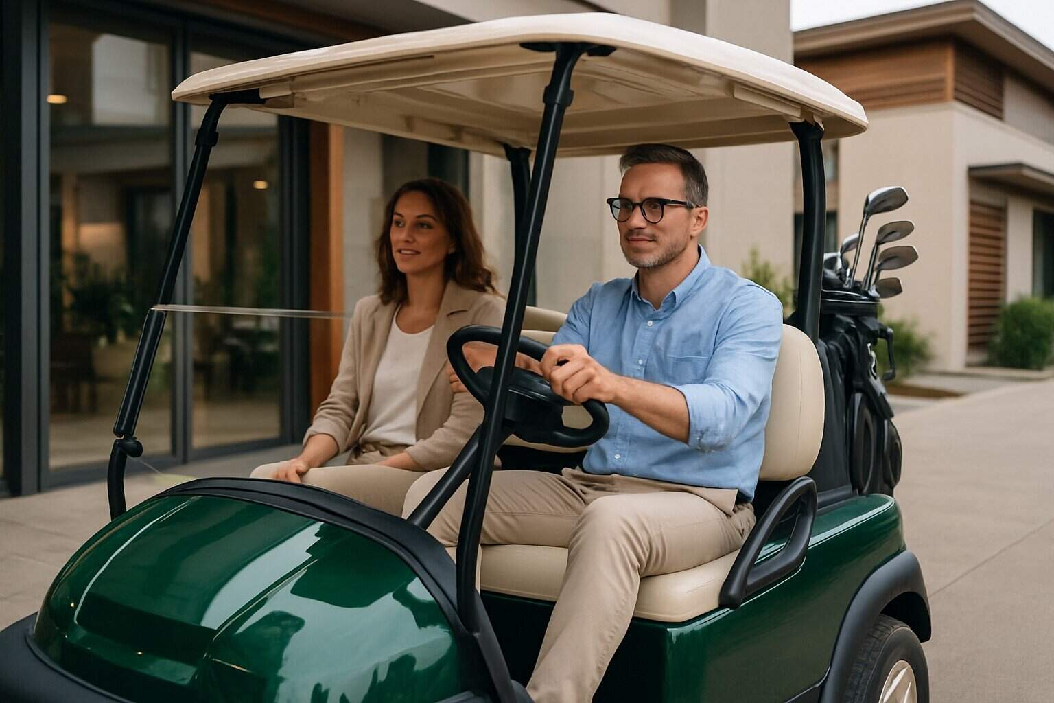 Golf cart on a green course