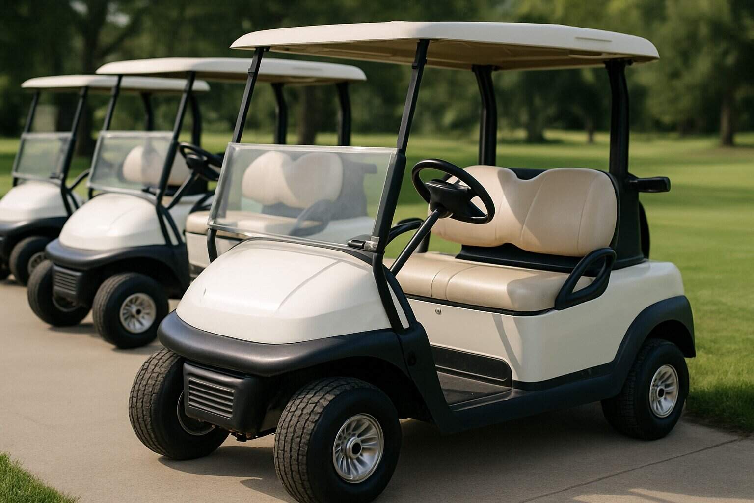 Golf cart on a green course