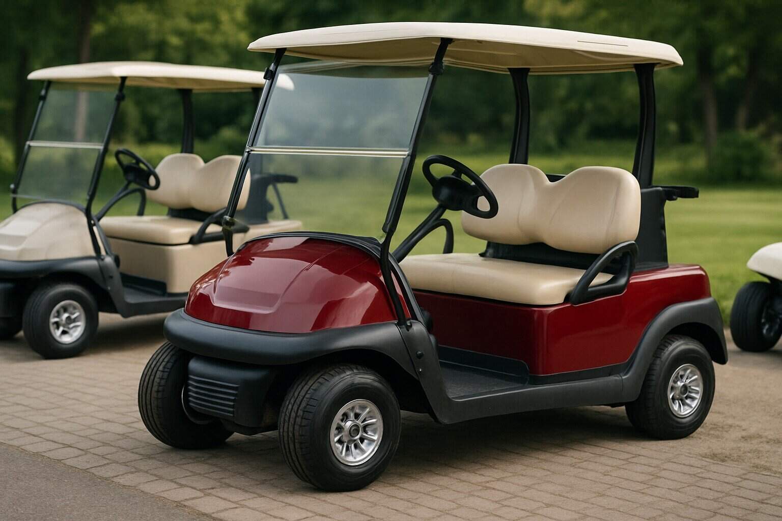 Golf carts on a green course