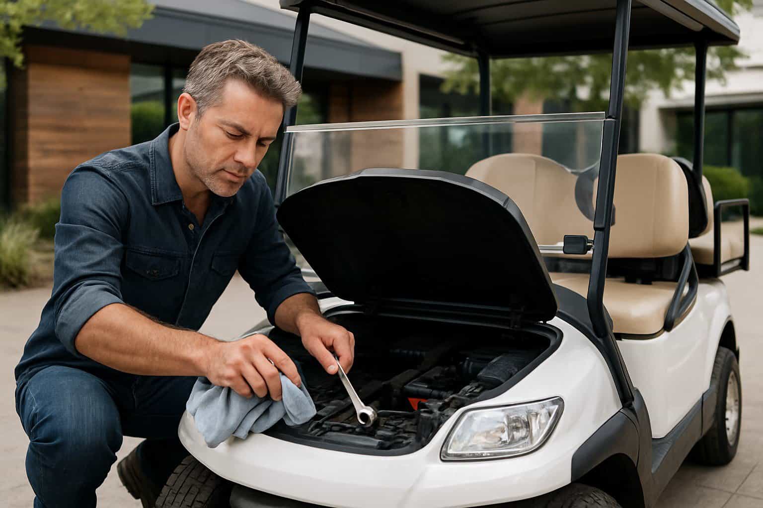 Electric golf cart in good condition on a golf course