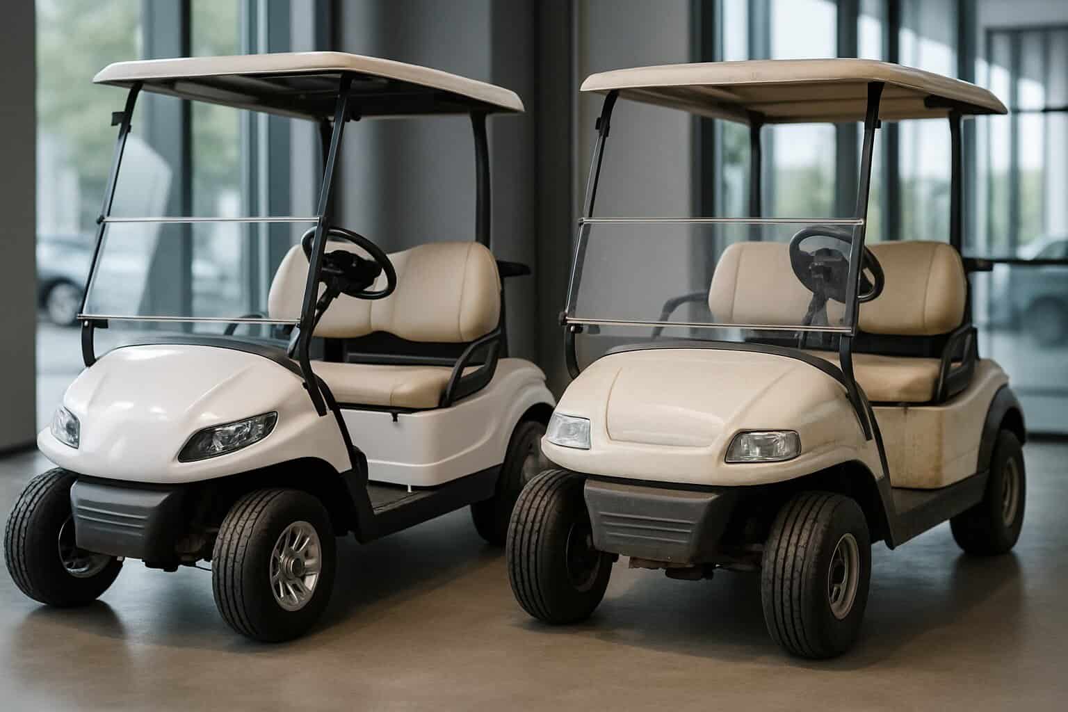 Golfette neuve et reconditionnée côte à côte