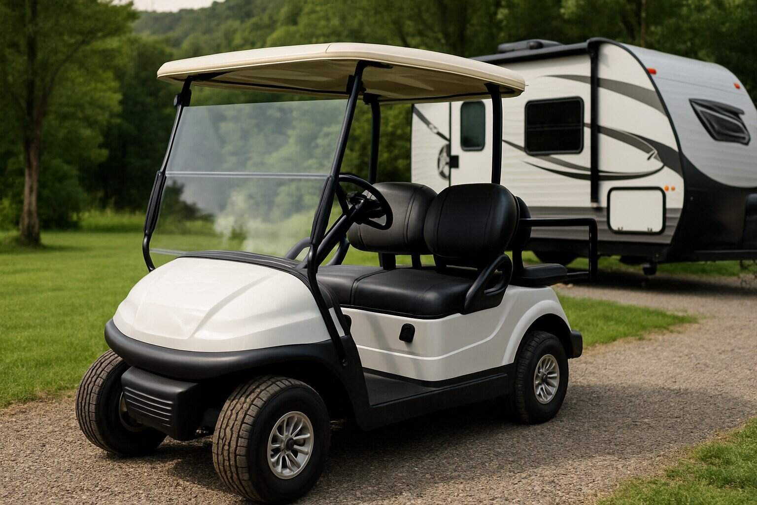 Voiturette de camping sur un terrain en nature