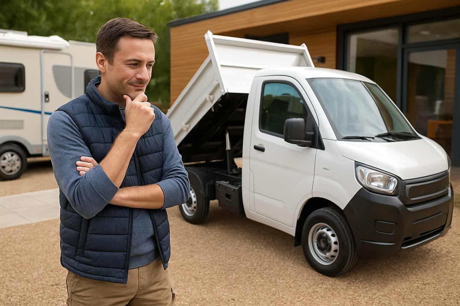 Electric dump truck at the campsite