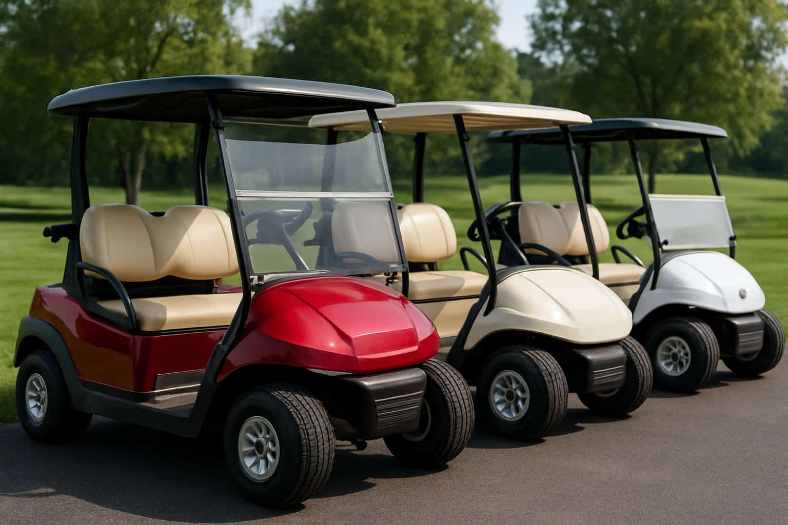 Three models of golf carts.