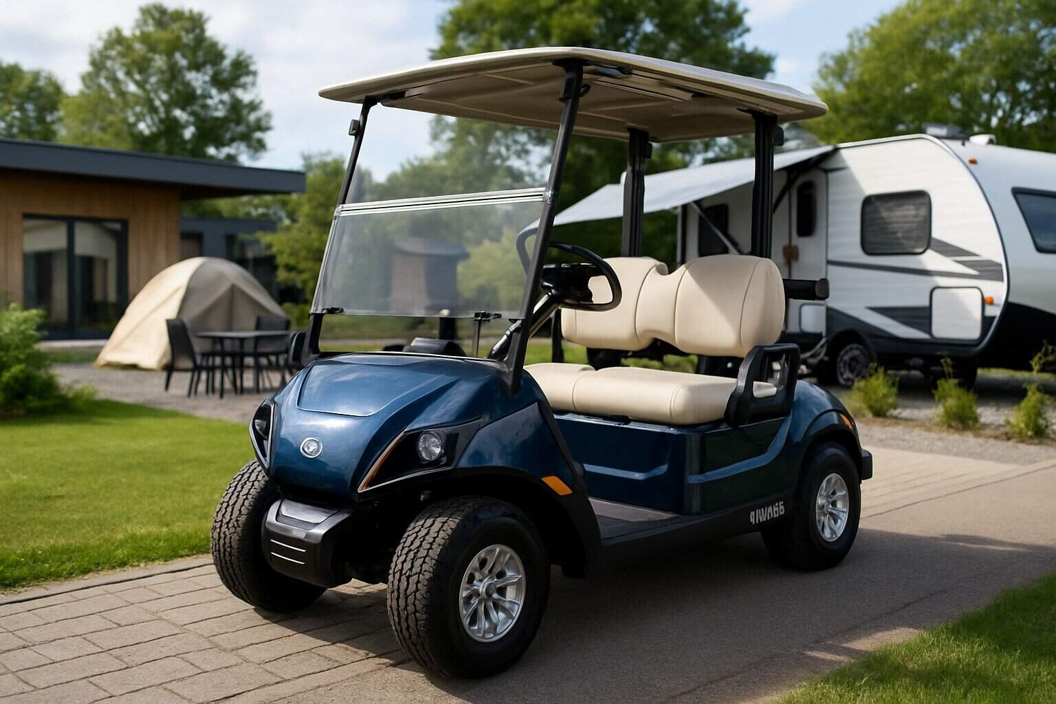 New Yamaha golf cart at the campsite