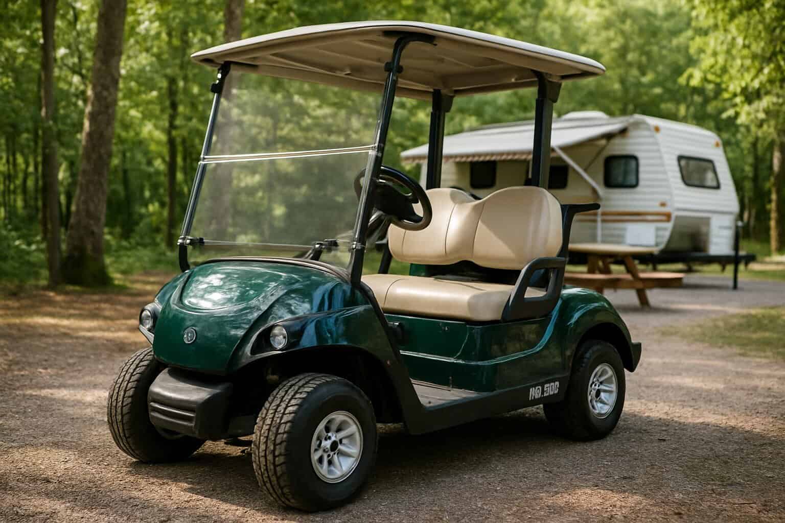 Used Yamaha golf cart in a campsite