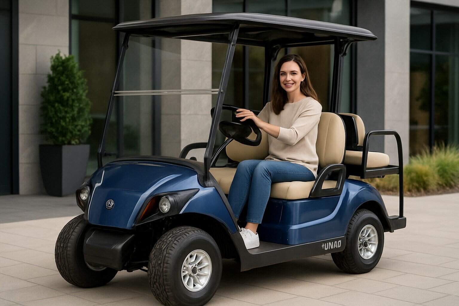 Yamaha 4-seater golf cart in panoramic view