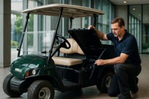 Yamaha golfette utilitaire en action sur le terrain