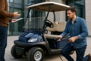 Voiturette électrique de golf en pleine utilisation