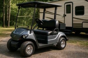 Voiturette de golf Yamaha adaptée au camping