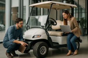 Golfette électrique d'occasion sur un terrain de golf