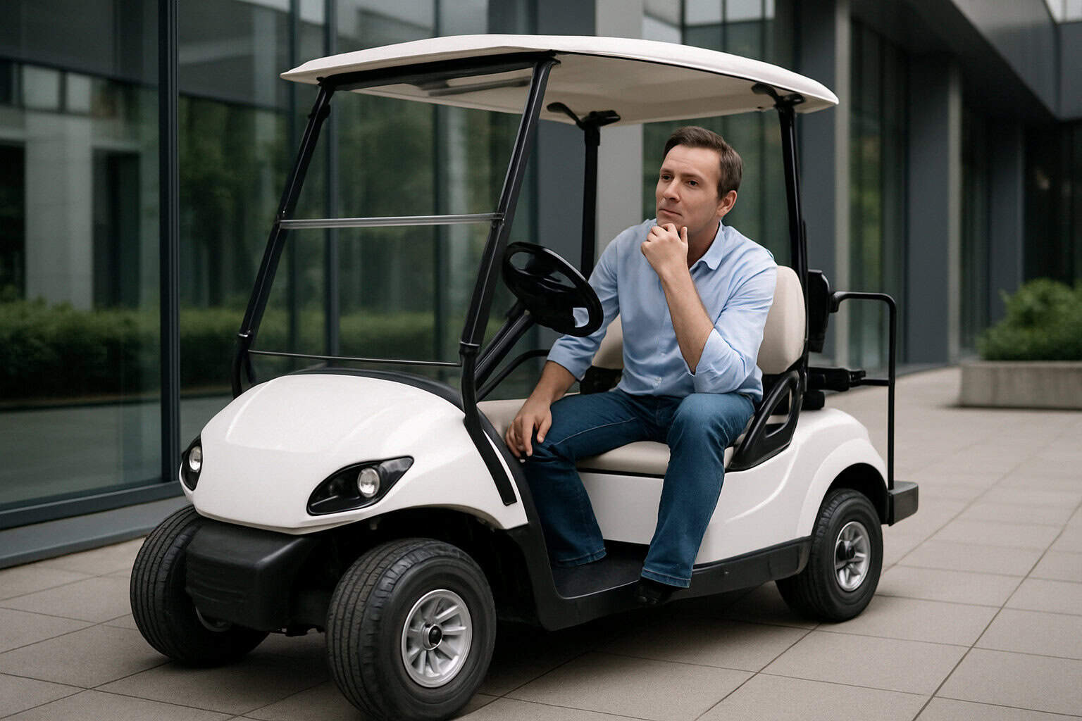 Electric golf cart in the middle of a field