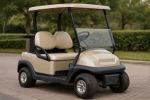 Golfette électrique d'occasion sur un parcours de golf