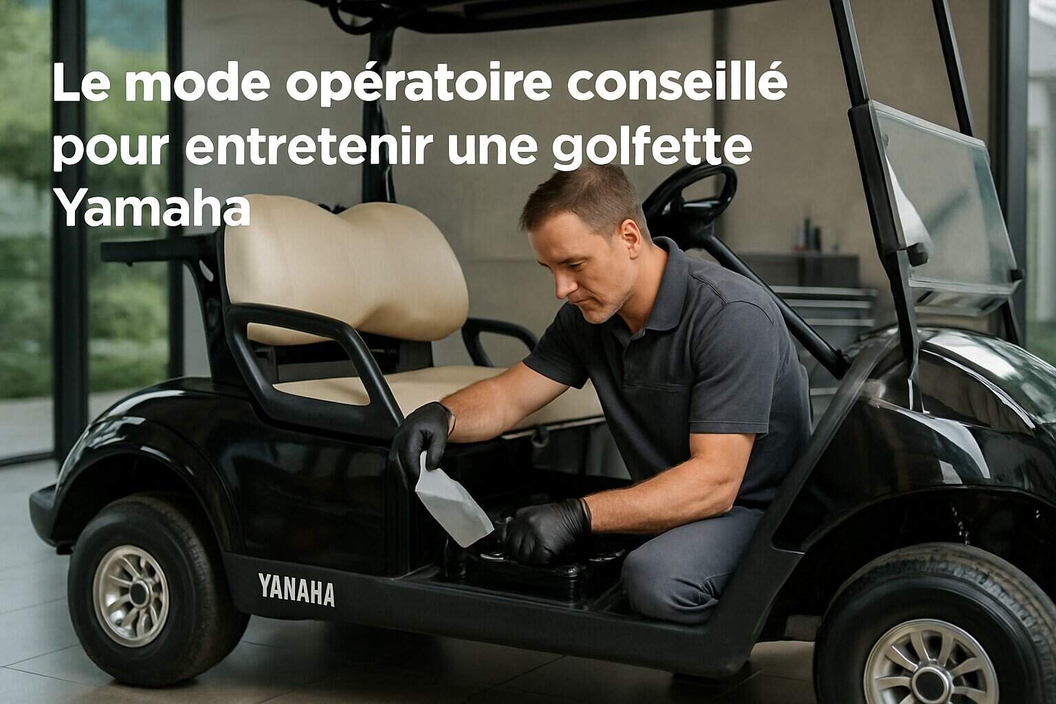 Yamaha golf cart undergoing maintenance