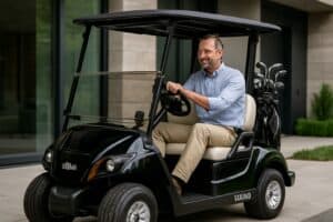 Voiturette Yamaha sur un chemin de campagne