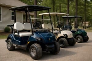 Golfette Yamaha sur un terrain de camping