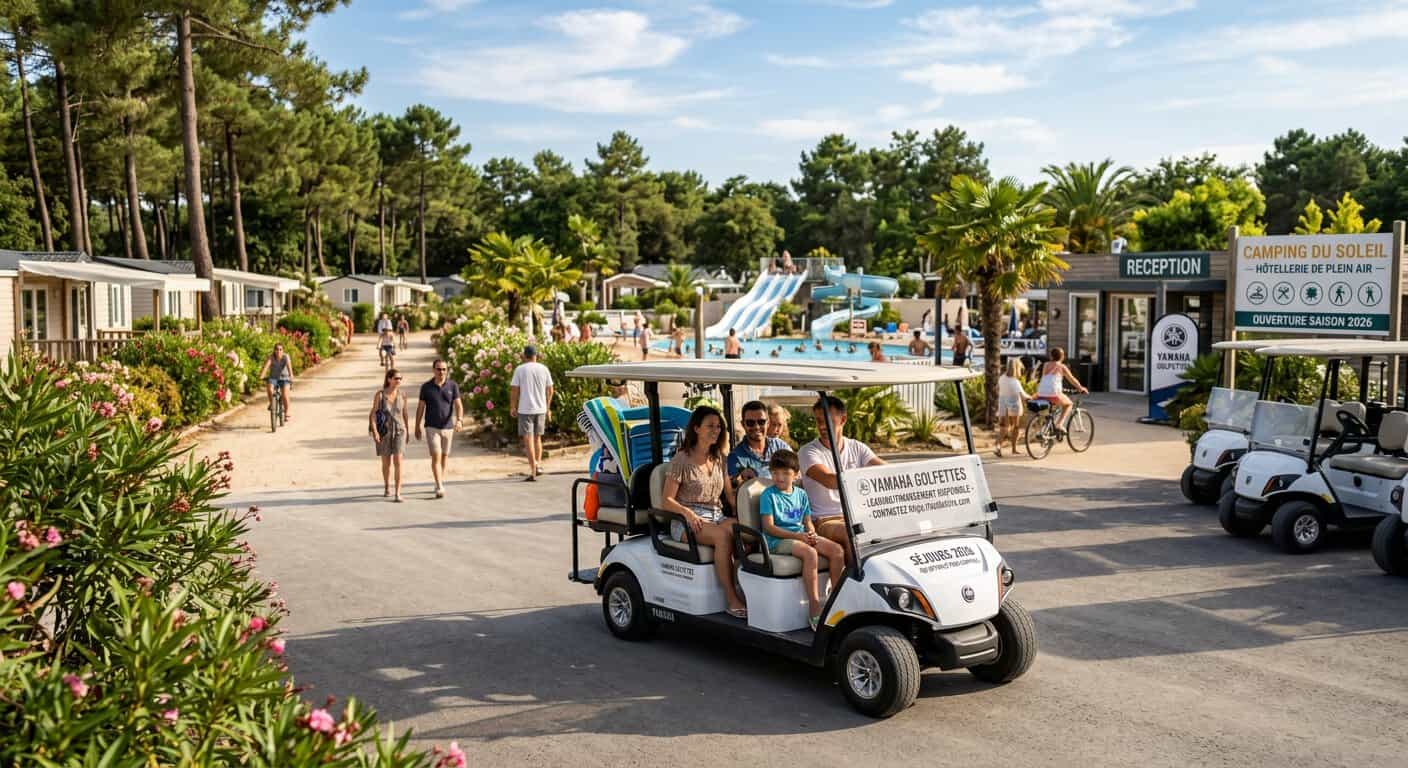 Golfette Yamaha en leasing utilisée pour les services d'un camping haut de gamme