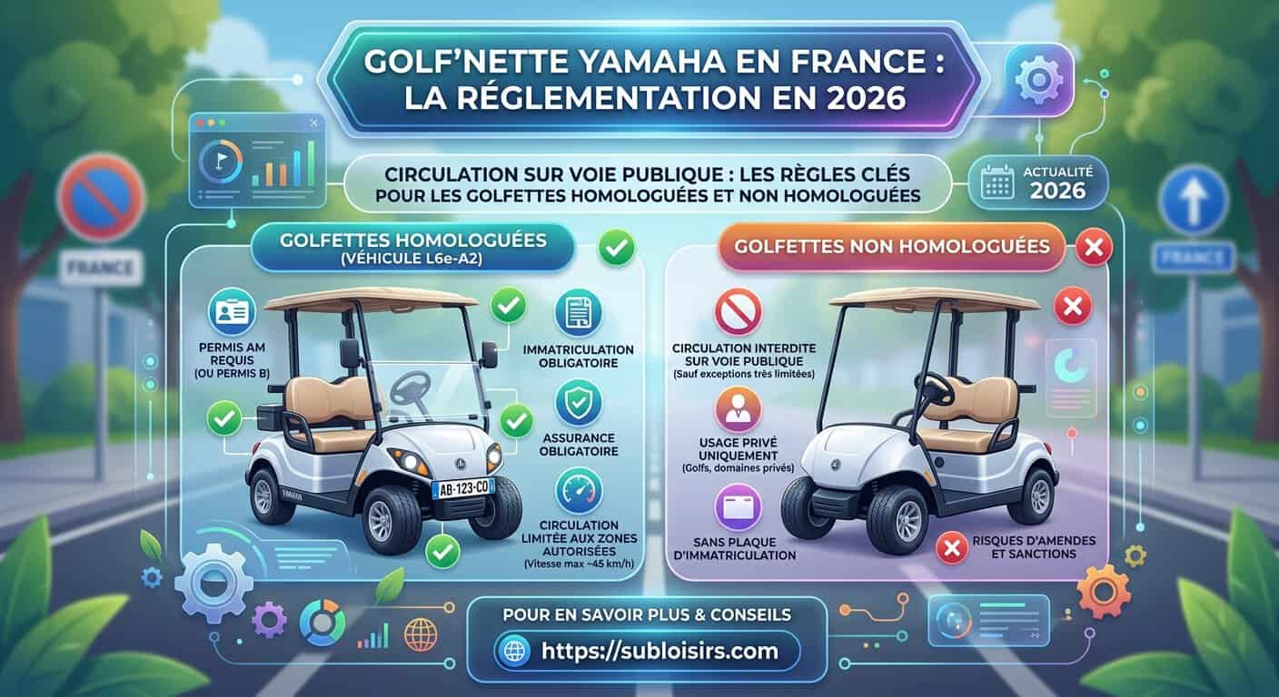 Infographie conditions légales 2026 golfette Yamaha voie publique