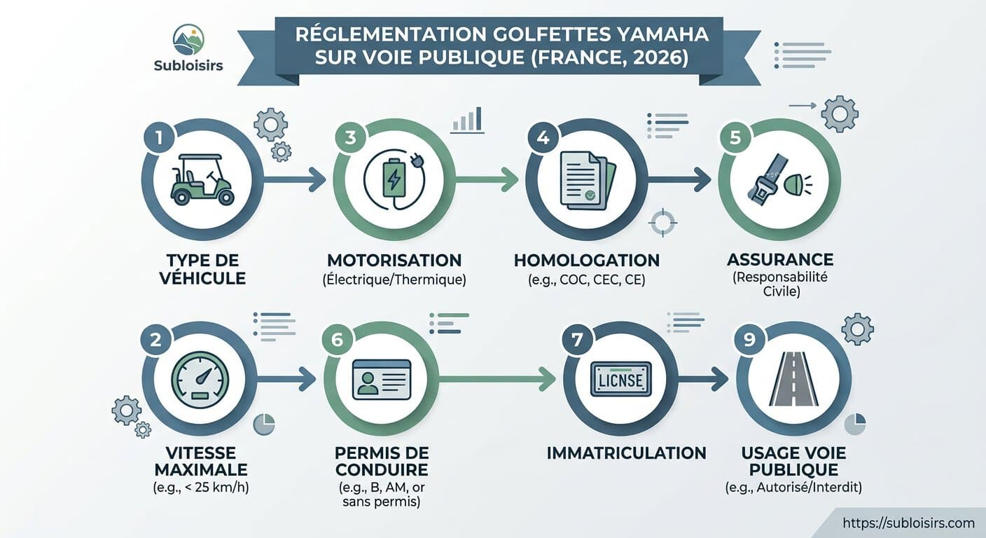 Schéma processus pour circuler légalement en golfette Yamaha