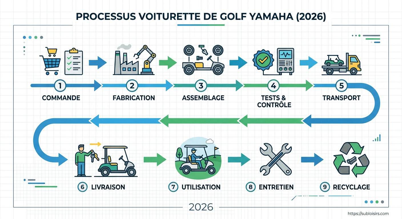 Schéma de processus de maintenance préventive d'une voiturette de golf Yamaha en 2026