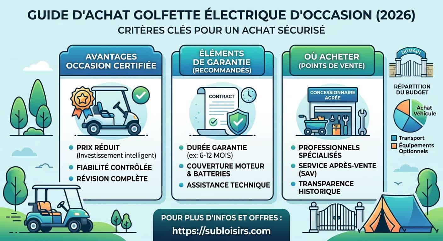 Comparaison des coûts de maintenance entre golfettes électriques d'occasion certifiées avec garantie et modèles sans garantie pour camping