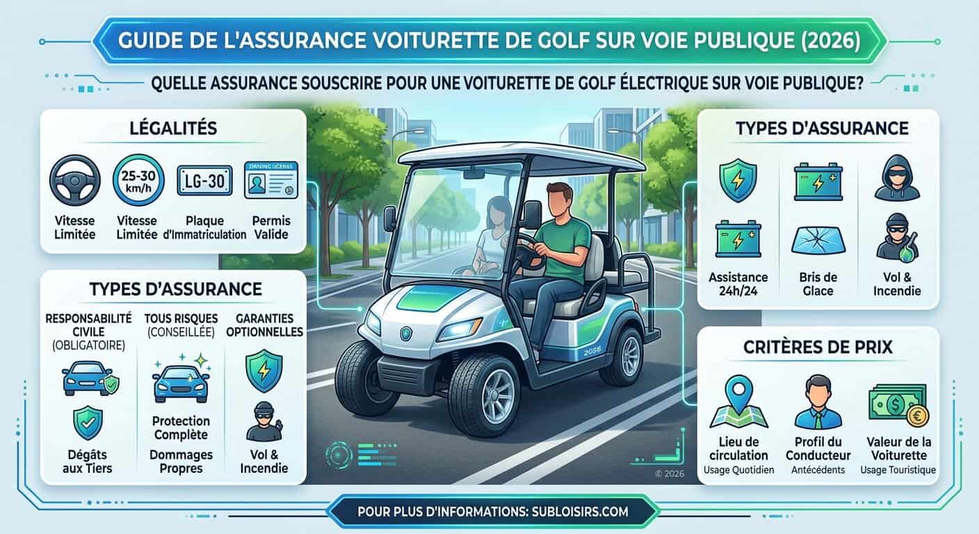 Infographie des étapes pour souscrire une assurance de voiturette de golf électrique sur route en 2026