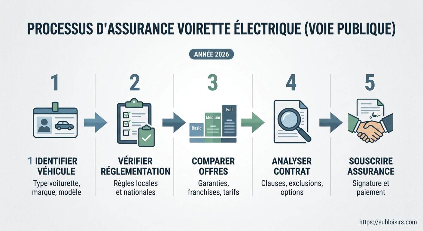 Schéma de processus pour souscrire une assurance voiturette de golf électrique sur voie publique en 2026