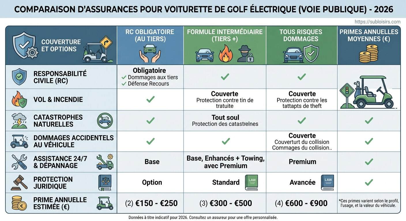 Comparatif tableau des garanties d'assurance pour voiturettes de golf sur voie publique en 2026