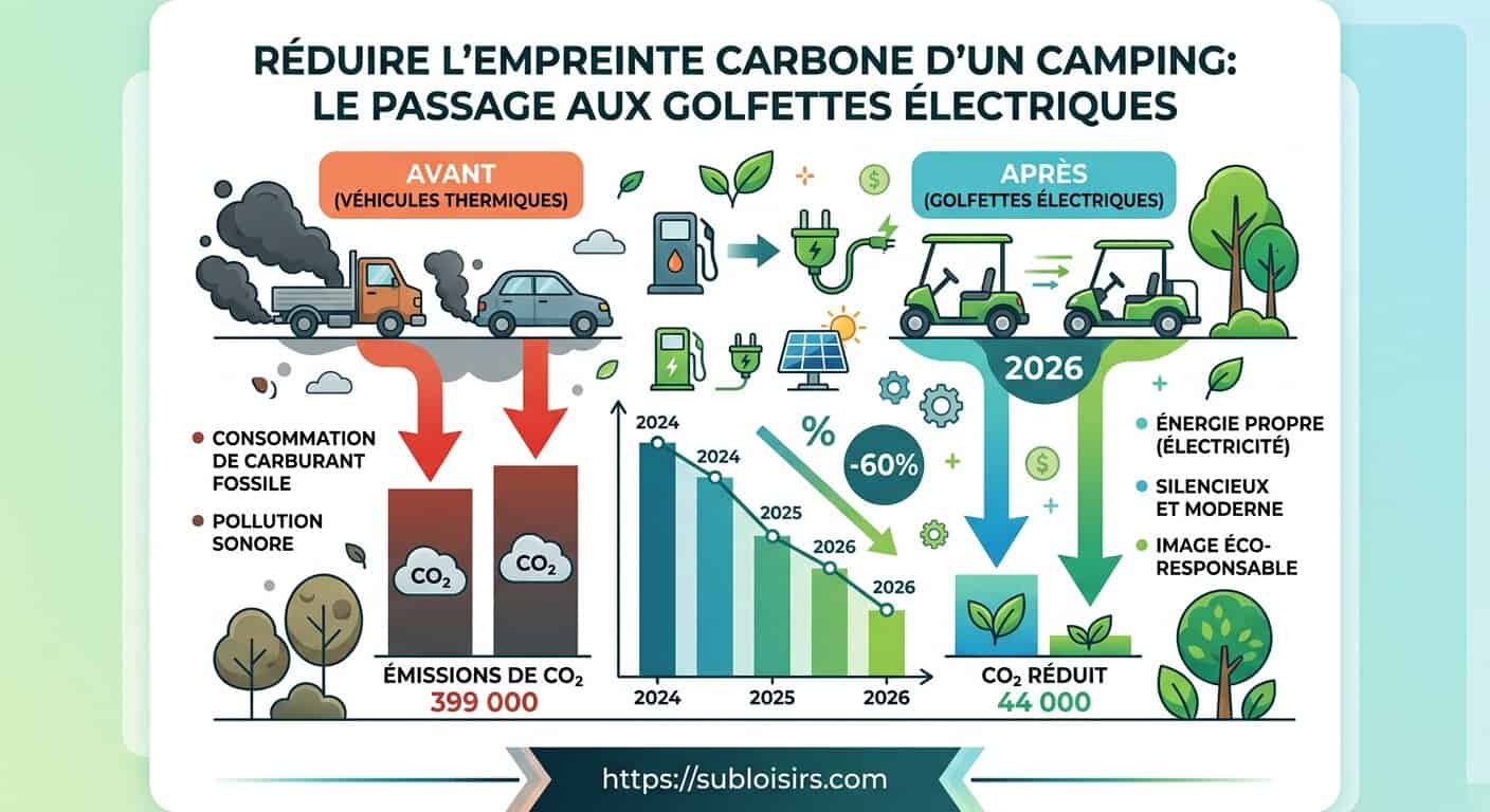 Comparaison empreinte carbone véhicule thermique vs golfette électrique dans un camping