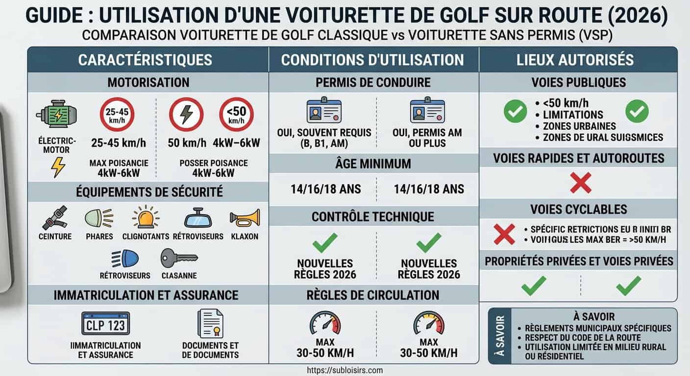 Comparatif des conditions d'homologation pour circuler sur route avec une voiturette de golf en 2026