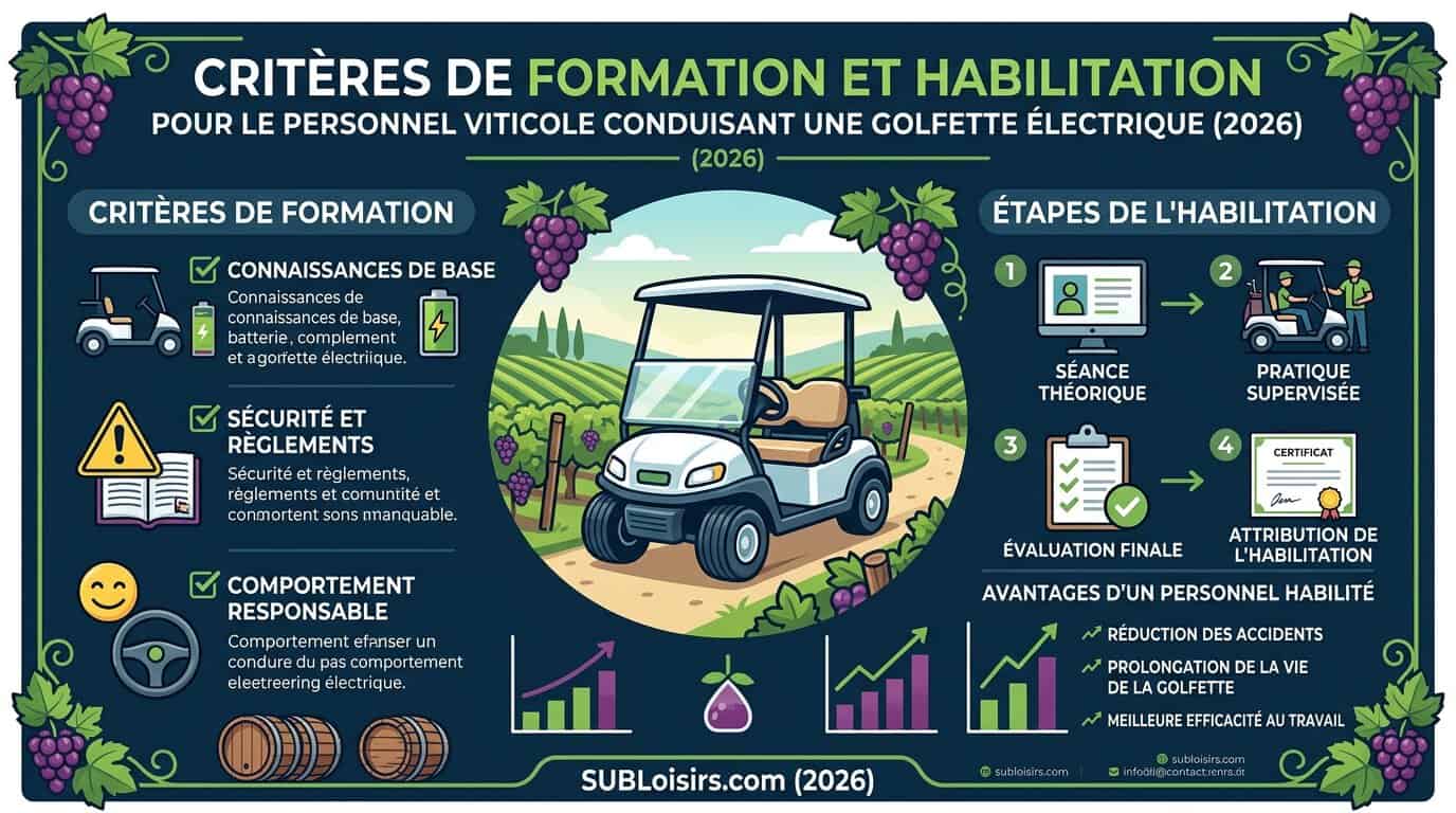 Graphique des critères obligatoires pour l'habilitation golfette électrique en domaine viticole 2026