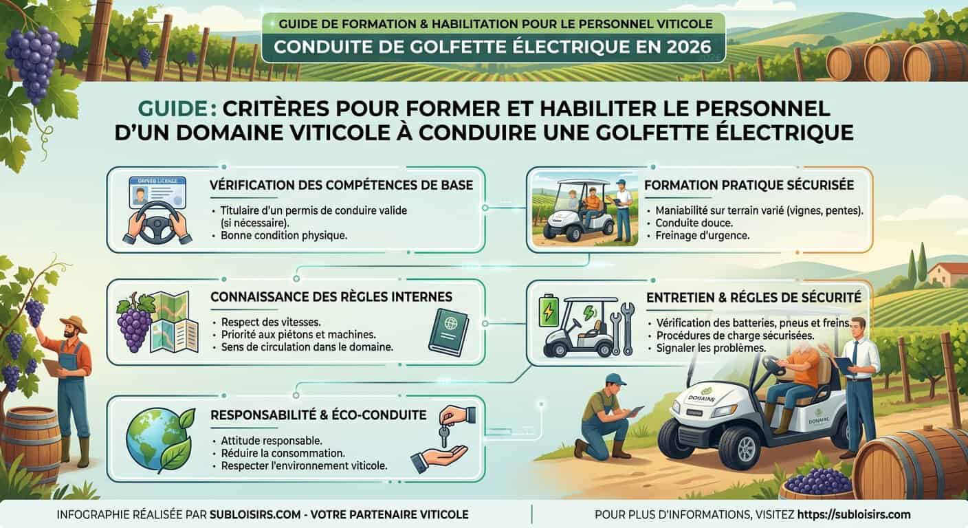 Processus en 5 étapes pour la formation et l'habilitation des salariés à la conduite de golfettes électriques en domaine viticole