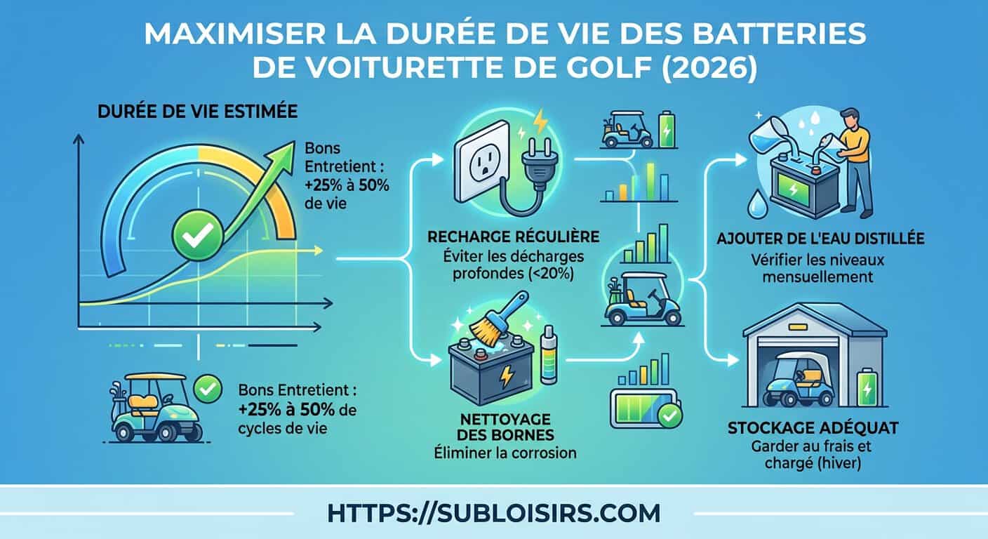 Graphique comparant la durée de vie des batteries de voiturette de golf électrique avec et sans entretien préventif