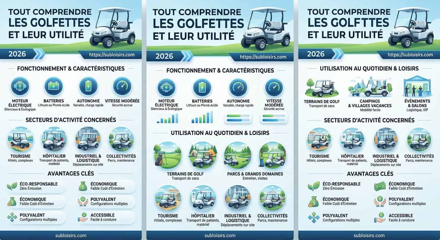 Infographie des usages des golfettes professionnels et privés en 2026