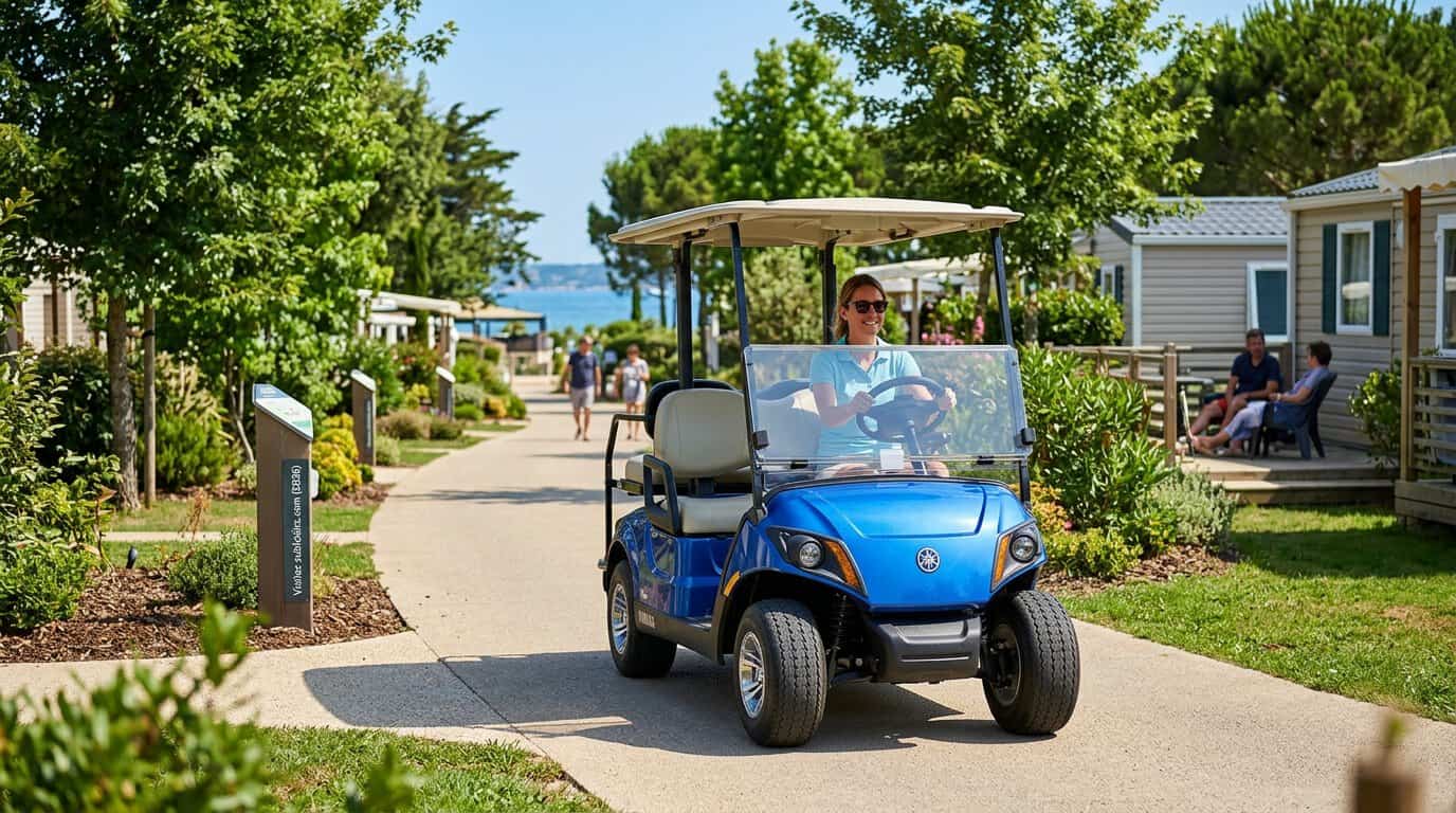 Voiturette de golf Yamaha électrique sur un parcours de golf verdoyant